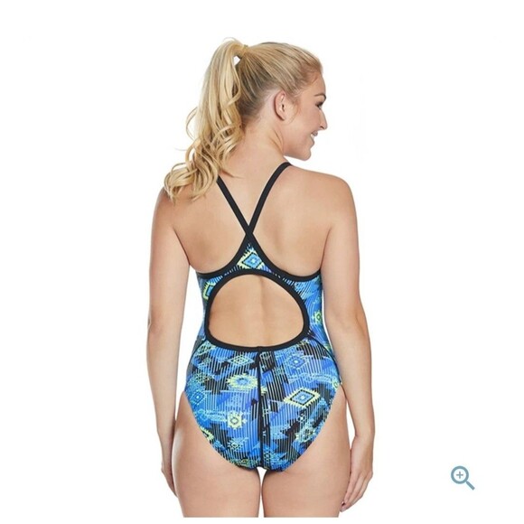 TYR Female Size 30 Azoic Diamondfit Durafast 1pc Swimsuit WDDAZ7A Lined Blue $60 - Picture 2 of 16
